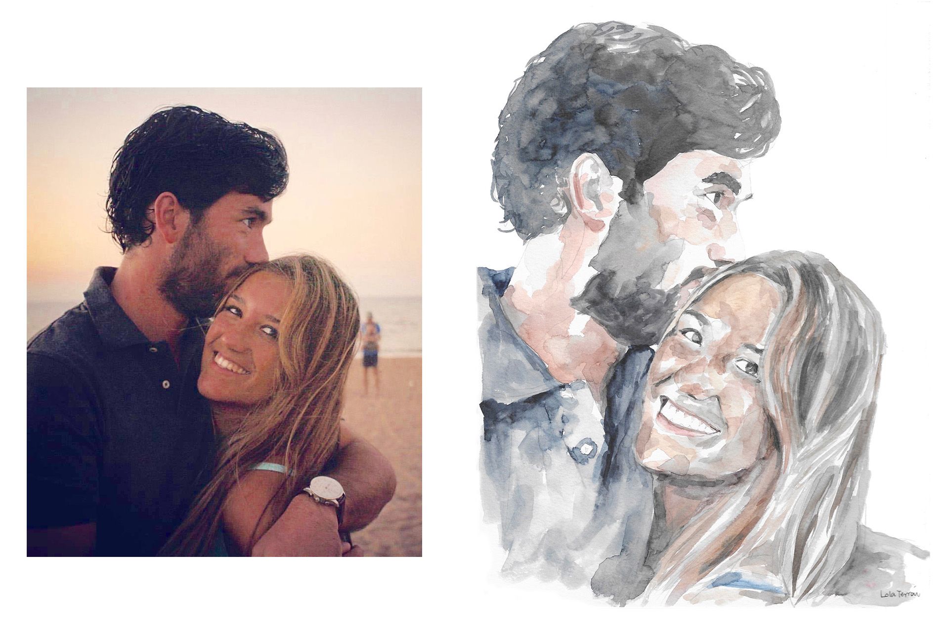 retrato en acuarela para invitaciones de boda