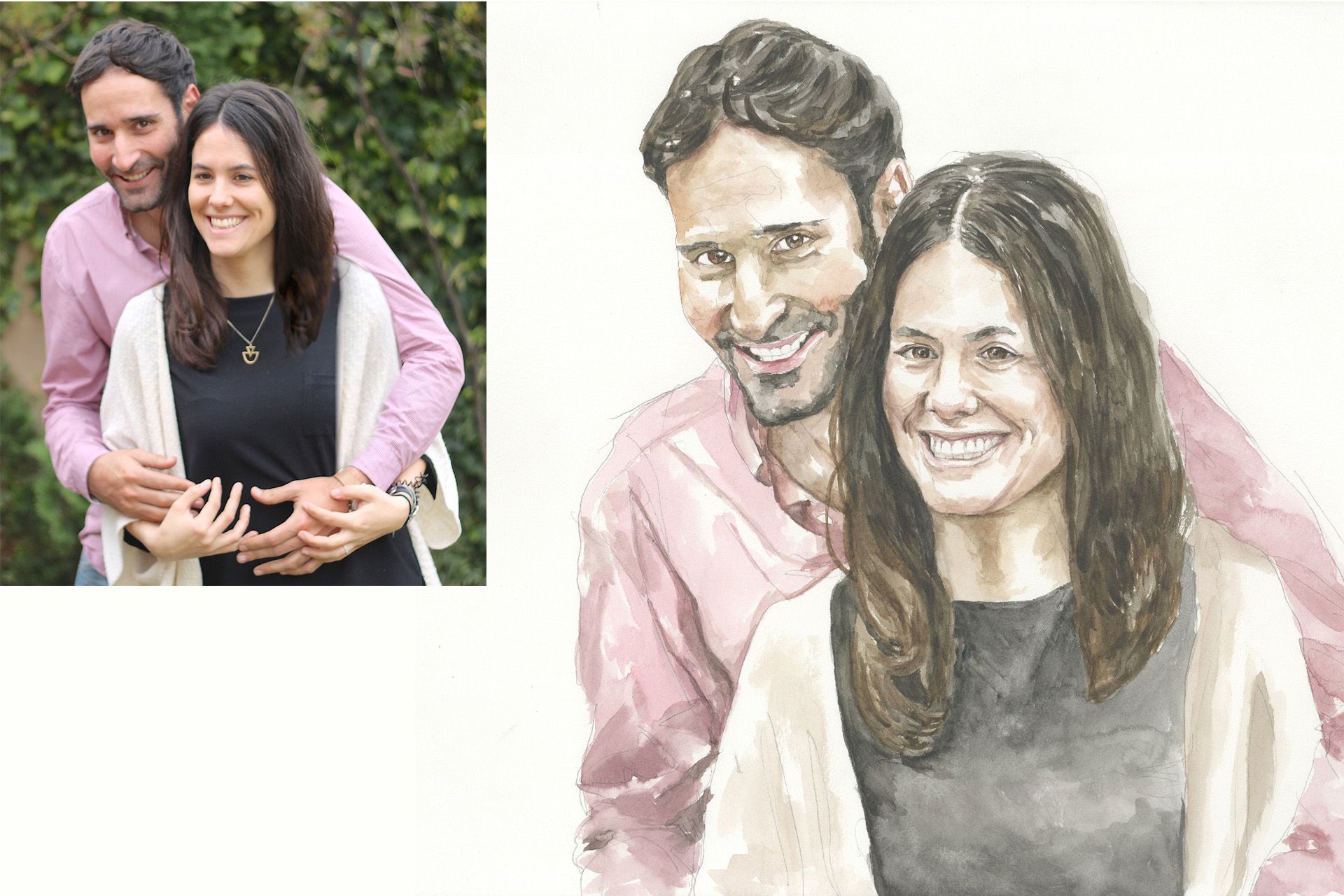 retrato en acuarela para invitaciones de boda