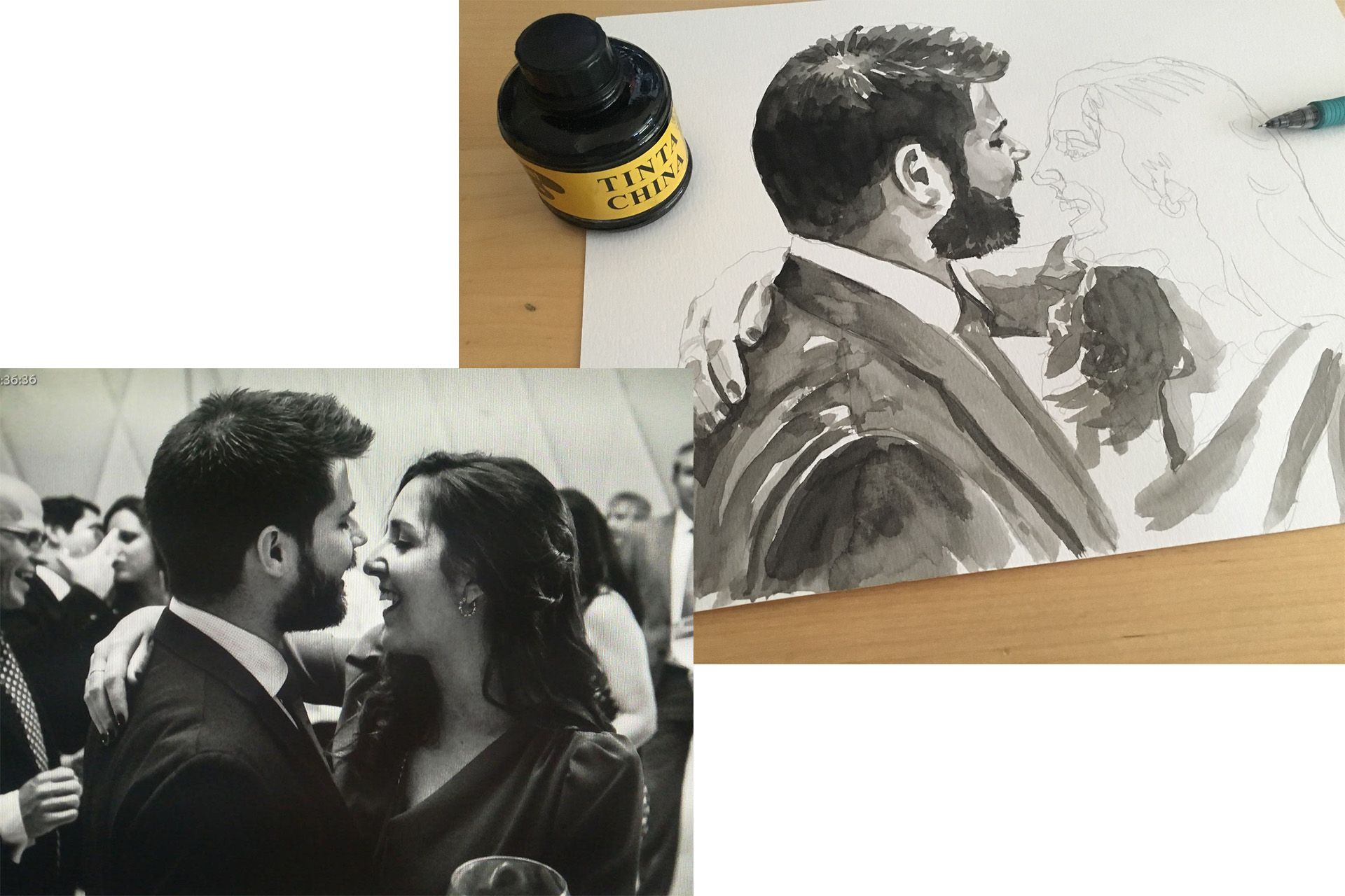 retrato en acuarela para invitaciones de boda